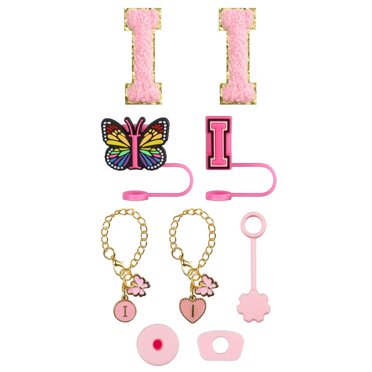 Trendy Drinkware Accessory Set with Embroidery Patch Straw Covers Charm Necklace Chain and Leak Guard Accessories for Enhancing Cup Appearance and Functionality