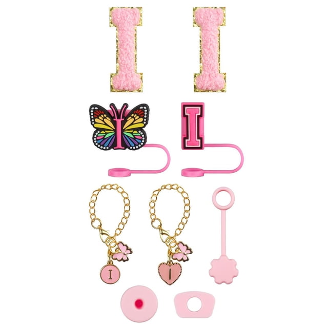 Hbdhejl Trendy Drinkware Accessory Set Embroidery Patch Straw Covers Charm Necklace Chain Leak Guard Accessories For Cups Complete Decorative Upgrade Kit