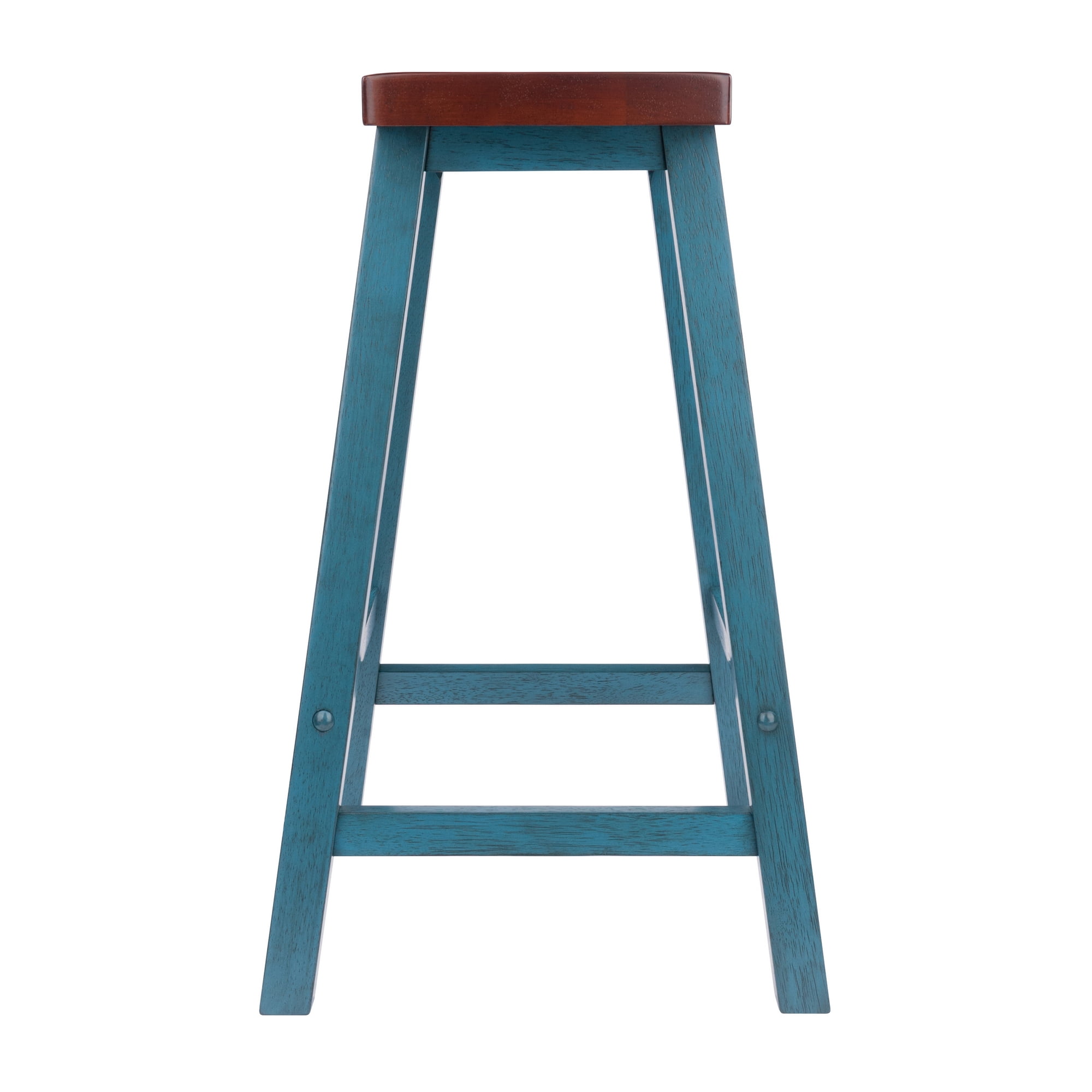 Satori Saddle Seat Counter Stool, Rustic Teal and Walnut