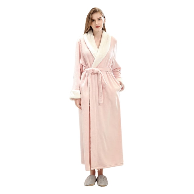 XZNGL Pyjama en Molleton pour Femmes, Peignoir Épais en Molleton Corail à Empiècements pour Femmes, Robe de Chambre, Pyjama, Tenue de Nuit, avec Poche, Long Peignoir pour Femmes