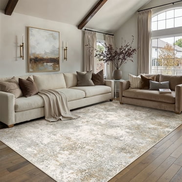 BERTHMEER 5'x7' Area Rugs for Living Room Bedroom Dining Room Office Farmhouse Abstract Distressed Washable Contemporary Modern Neutral Indoor Rugs Carpet, Gray Golden