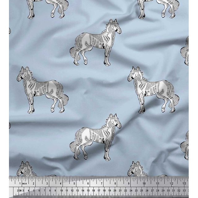 Soimoi Tissu Poly Georgette Tissu à Imprimé Bloc Cheval au Mètre 42 Pouces de Large
