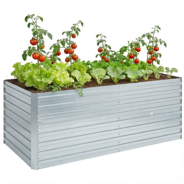 Outsunny 5' x 3' x 2' Raised Garden Bed, Galvanized Planter Box Silver