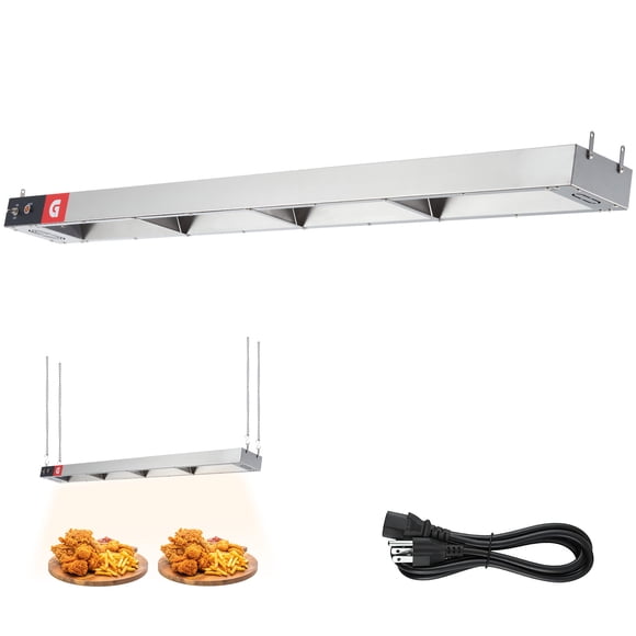 Food Warmer Lamp – Infrared Overhead – Commercial Stainless Steel – Strip Heater with Drip Tray – 304 Heating Element – Restaurants, Kitchens & Buffets- Silver, 1520×150×66mm, 1500W