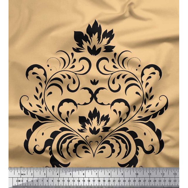 Soimoi Satin Silk Fabric Ogee Damask Printed Fabric 1 Yard 42 Inch Wide