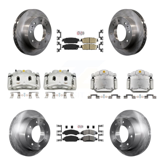 Transit Auto Front Rear Disc Brake Caliper Rotors and Semi-Metallic Ceramic Pads Kit (10Pc) for Car 2011 Chevrolet Silverado 1500 Hybrid KC8-102594N