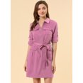 thumbnail image 2 of INSPIRE CHIC Robe Chemise à Manches Retroussables Multi-Poches avec Ceinture pour Femmes, 2 of 6
