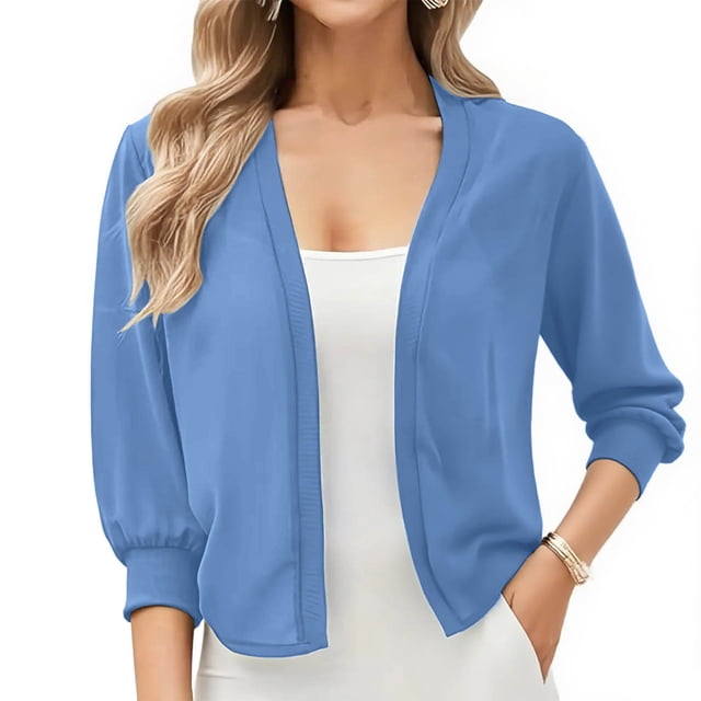 Erwazi Cardigans Courts pour Femmes Manches 3/4 Automne Tendance Ouvert Léger Cardigans Courts