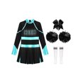 thumbnail image 3 of Hansber Tenues de Cheerleading pour Filles Uniforme de Cheerleading Robe Fantaisie avec Pompons Ensemble de Bas Bleu Vert&Blanc 8, 3 of 5