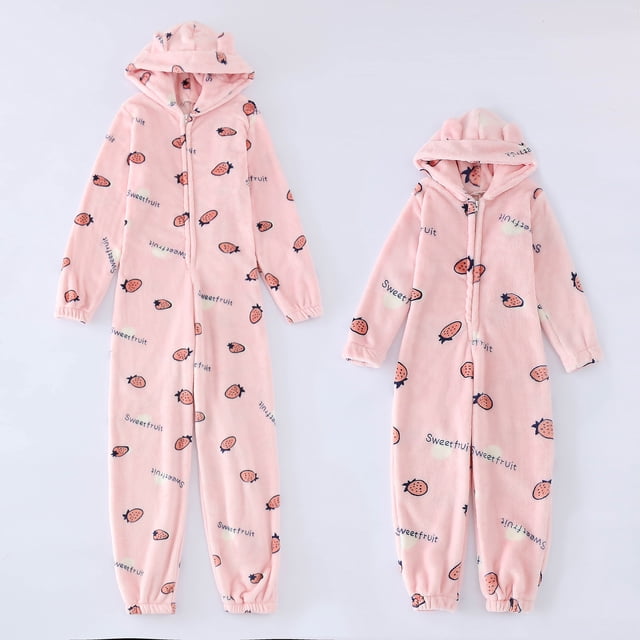 Solid Color Parent-Child Suit, Long Sleeve Family Pajamas Set, Round Neck Zipper Hoodie