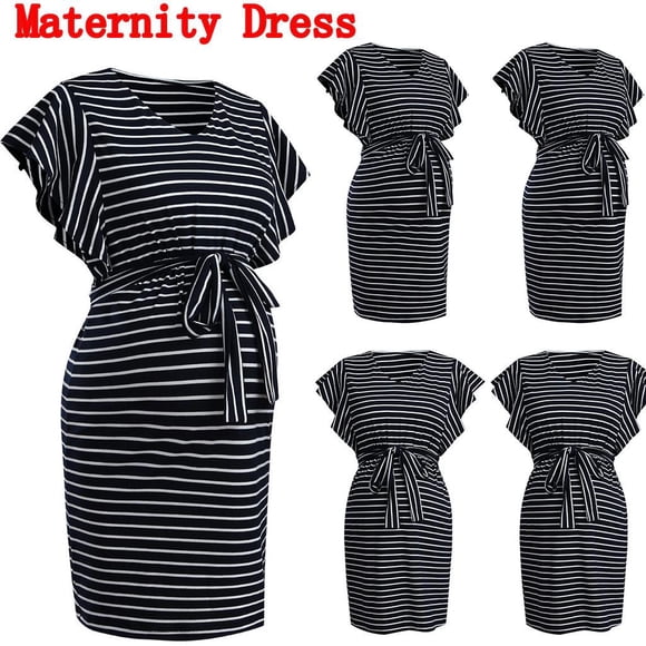 Daisyyozoid Wholesale Women's Maternity Short Sleeve Pregnant Stripe Summer Ladies Strapless Dress