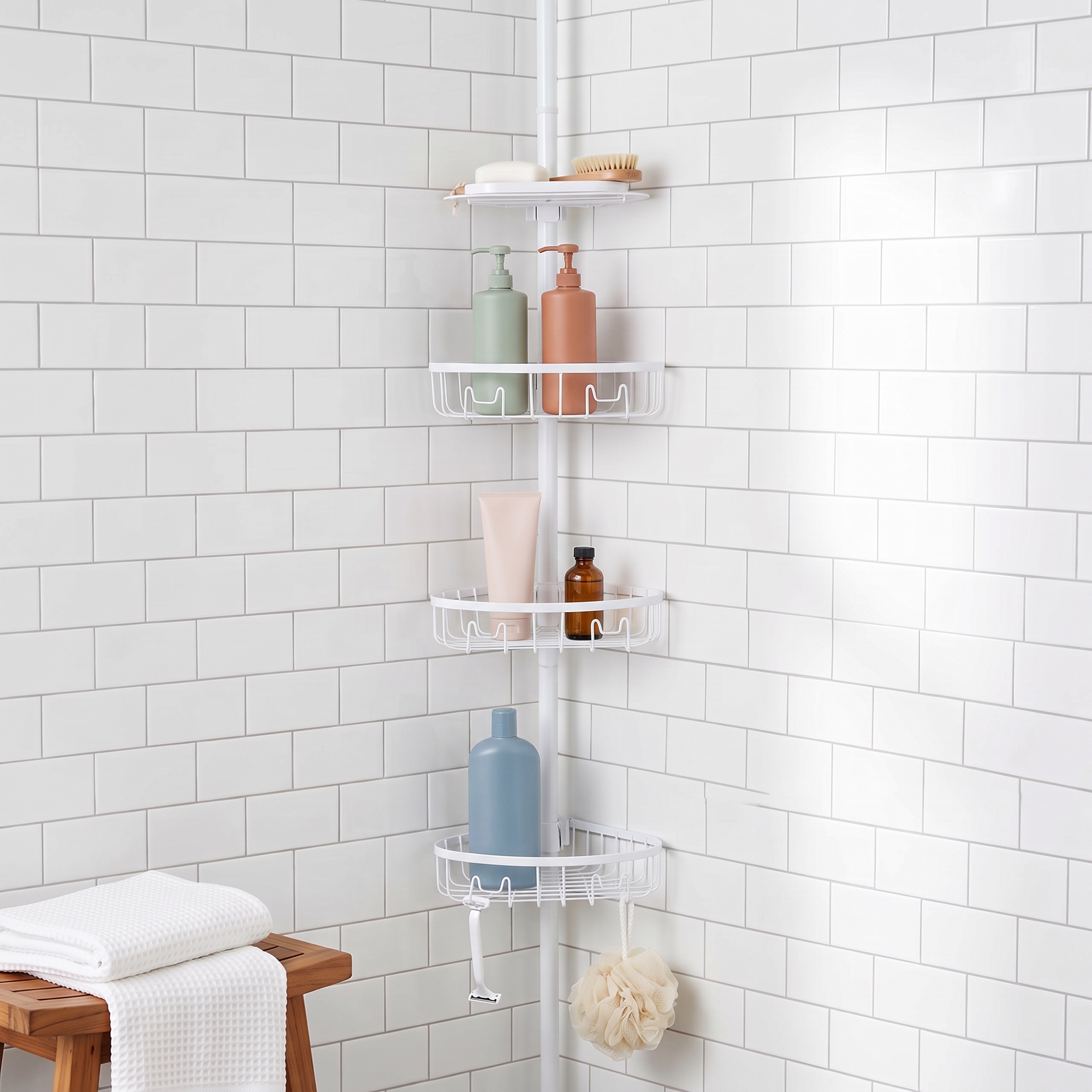 Era Neil Pole Shower Caddy White, 11.69 x 96in