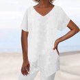thumbnail image 2 of Timegard Tops for Women Cotton Linen V Neck Short Sleeve Irregularly Tee Casual Solid Color Lightweight, 2 of 6
