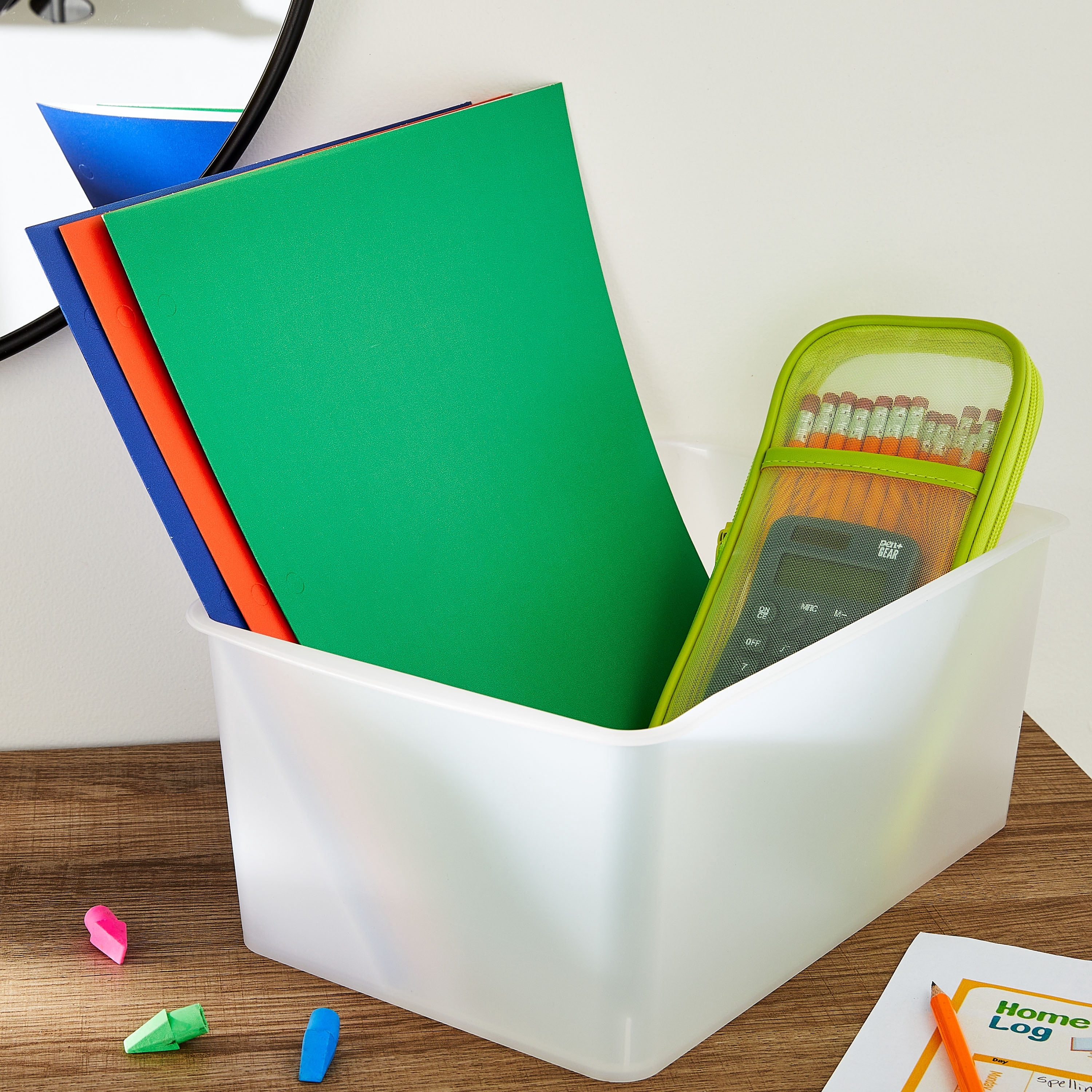 Storex petit bac à casier, organisateur de bureau en plastique, transparant, 1 unité