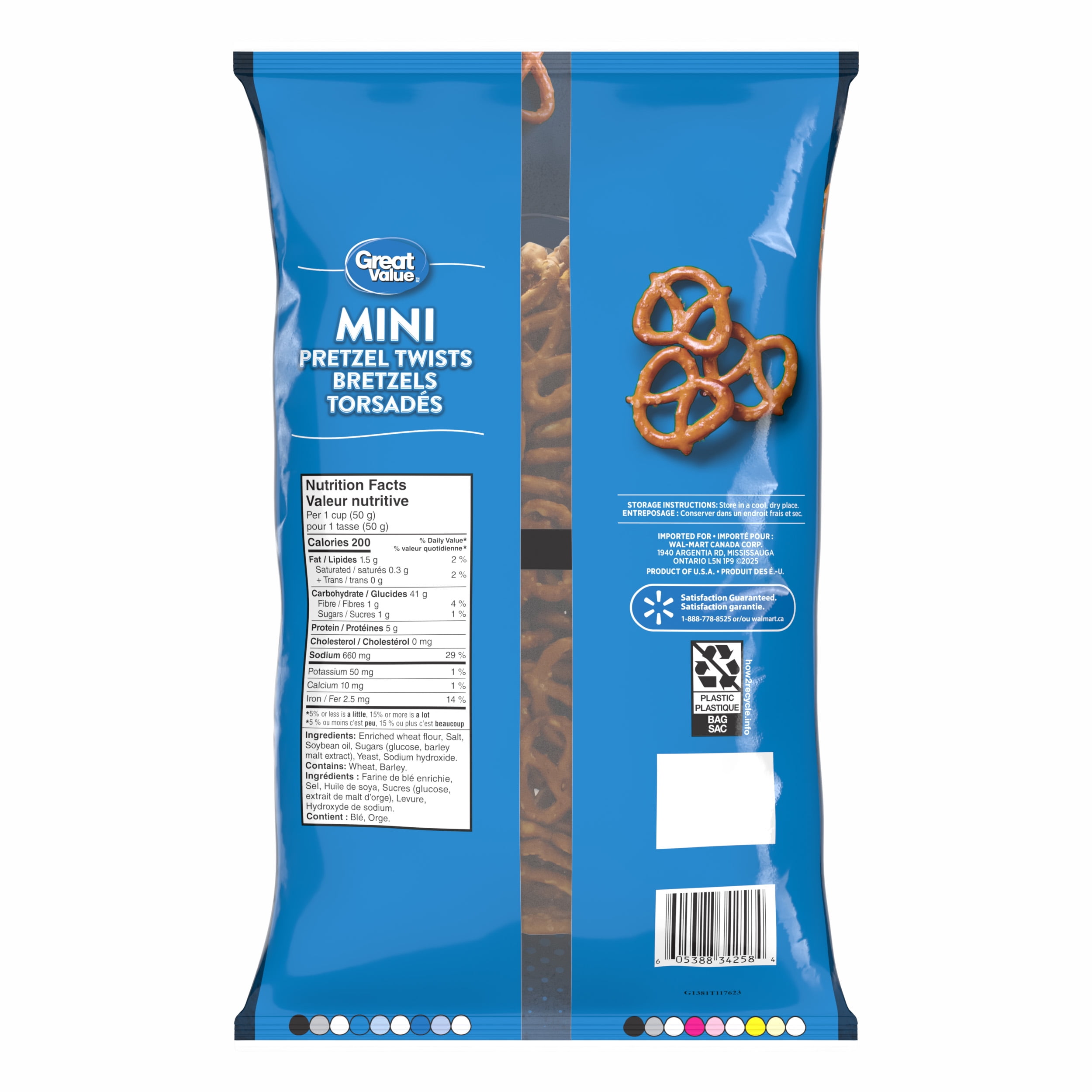 Mini Bretzels Torsadés Great Value, 400g, Contient de l'orge et du blé
