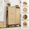 thumbnail image 3 of Armoire à Chaussures en Rotin Yiwa pour Entrée, Rangement à Chaussures en Bois Dissimulé avec 3 Tiroirs Basculants, Armoire à Chaussures Étroite Autoportante pour Couloir, Assemblage Facile, 3 of 8