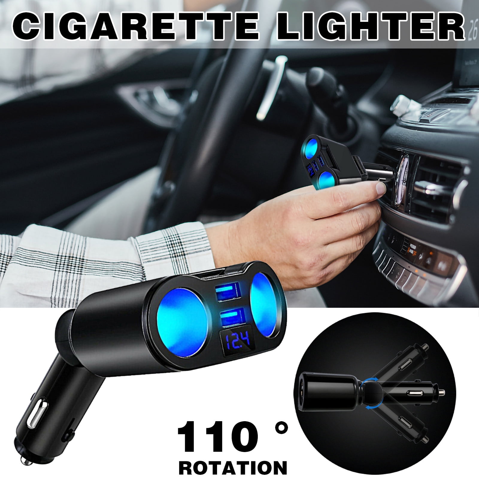 TIMIFIS 2Way Car -Cigarette Lighter Socket Splitter DC 12V Dual USB Chargers Adapter LED Gift