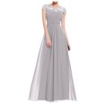 thumbnail image 1 of Meichang Robes Maxi en Mousseline pour Femmes Tunique Ajustée Plissée Couleur Unie Robe d'Été Évasée Évasée Dentelle Manches Courtes Col Ras du Cou Robe Élégante Soirée Fête Boîte de Nuit Bal Robes d'Été, 1 of 6