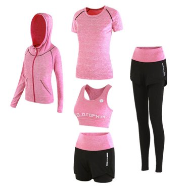 Tauxra Women 2 Piece Workout Sets High Waisted Leggings with Pockets Yoga Outfits for Women, Summer Running Clothes Gym Activewear Sets Sport Suit 5 Piece Tracksuit