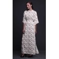 thumbnail image 4 of Bimba Robe Kimono Imprimée Feuilles de Rayonne & Magnolia Manches Longues Maxi Fendue d'Été - Grande, 4 of 6