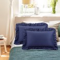 thumbnail image 1 of PiccoCasa 2 Pcs 100% Cotton Ruffled Pillowcases Soft with Envelope Navy Blue Standard, 1 of 7