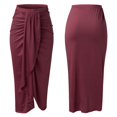 thumbnail image 2 of WTXUE Jupes pour Femmes, Jupe Longue Unie Drapée Fendue à Haute Élasticité Jupe Décontractée pour Femme Taille Portefeuille Jupe Asymétrique, 2# Rouge Foncé S, 2 of 8