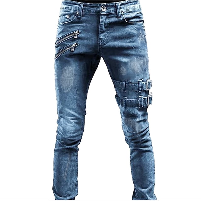 WEAIXIMIUNG Mens Work Overalls Winter Men's Trousers Casual Straight Mid-Rise Slim Fit Ripped Jeans