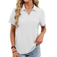 thumbnail image 4 of Pisexur Hauts pour Femmes Tendances Mode Chemises Col à Revers Col en V Manches Courtes Blouse Chic Décontractée Tunique Hauts Blanc,TG, 4 of 8