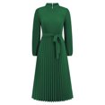 thumbnail image 4 of Yuyuzo Women Boho Dresses Long Sleeve Ruched Ruffle Flowy Hem Midi Dress Solid Color High Neck Belted Waist, 4 of 6
