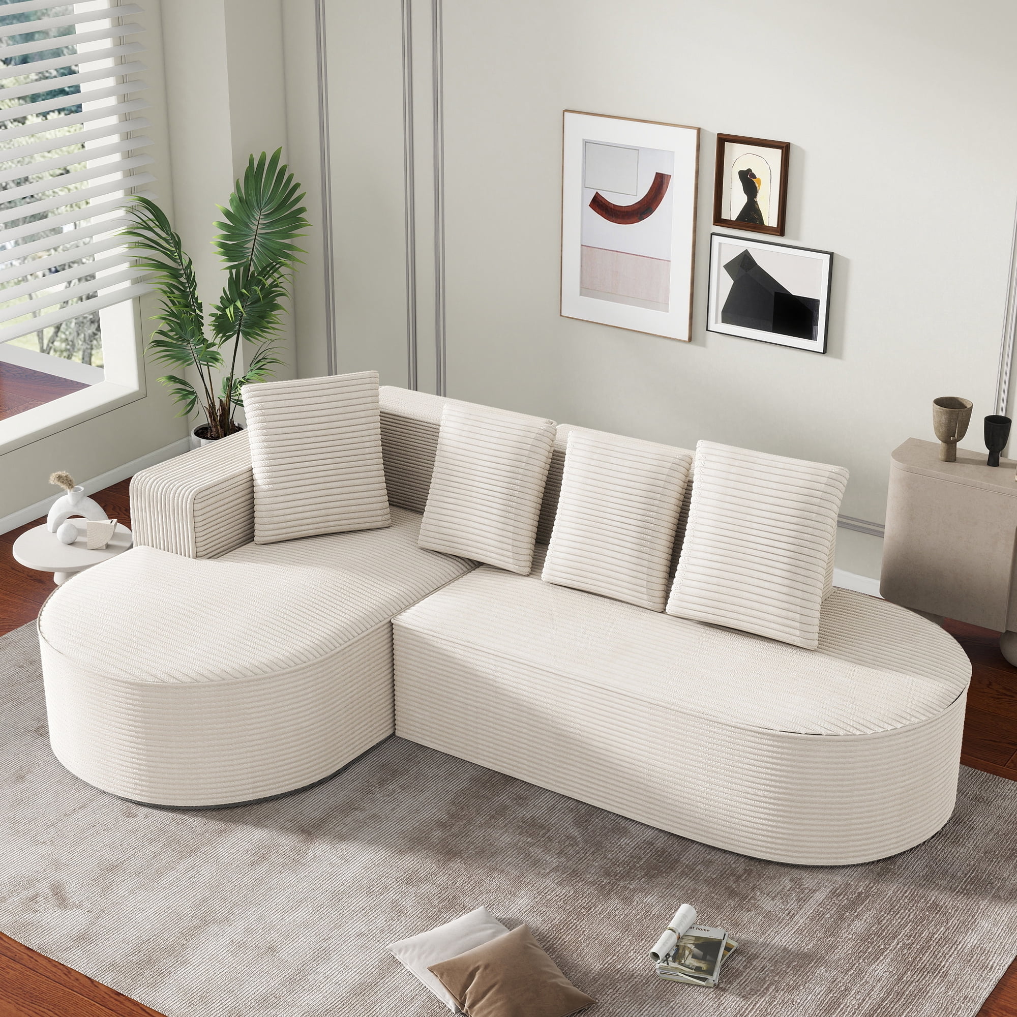 Canapé-lit Noble House entièrement compressé et sans cadre, avec fauteuil inclinable d'angle, Blanc