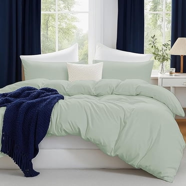 Beddora 3-Piece King Duvet Cover Set | 100% Cotton – Soft, Breathable & Durable Bedding Duvet Covers with Corner Ties Button Closure – Light Green