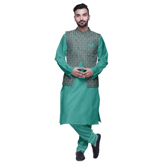 Atasi Solid Kurta Churidar With Printed Jecket Set For Mens Summer Party Wear