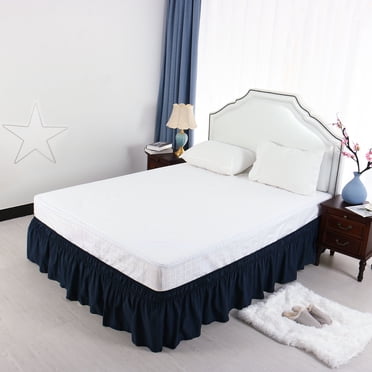 REGALWOVEN Bed Skirt Polyester Elastic Wrap Around Dust Ruffle, Queen Navy Blue