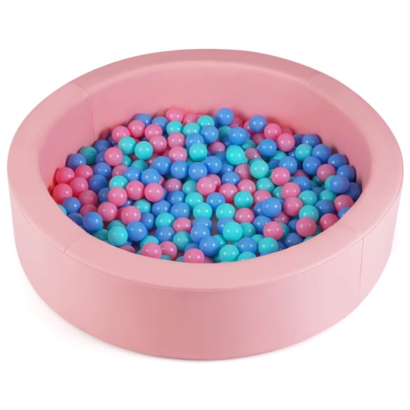 Costway 42.5" Round Foam Ball Pits with 25D Sponge Filling Washable PU Cover for Kids Gift Pink