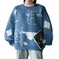 thumbnail image 4 of Chandails en Tricot à Manches Longues pour Femmes, Col Ras du Cou, Imprimé Vache de Dessin Animé, Coupe Ample, 4 of 6