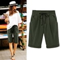 thumbnail image 1 of DPTALR Women's Summer Elastic Waist Drawstring Side Pocket Solid Color Short Pants 5/4, 1 of 6