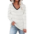 thumbnail image 1 of CEHVOM T-shirt Ample Décontracté à Manches Longues pour Femmes, Col en V, Imprimé à Rayures, Mode, 1 of 5