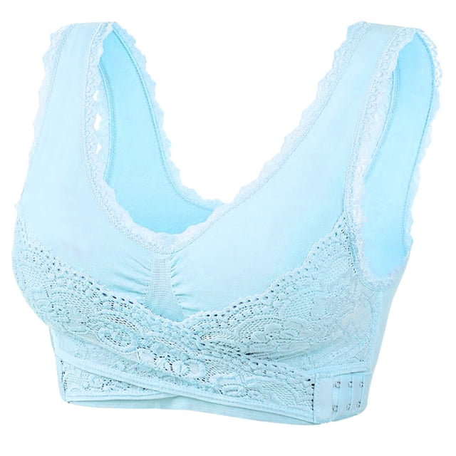 Bigersell Padded Strappy Sports Bras 5pc V-Neck Wire-Free Bra Support Sports Bras High Support Large Bust Full-Coverage Bra Style R-154 Basic Bra Strap Nylon Pullover Everyday Bras Underwear Blue XL