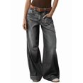 thumbnail image 1 of Womens Wide Straight Leg Mid Rise Baggy Pocket Denim Jeans Without Belt, 1 of 8