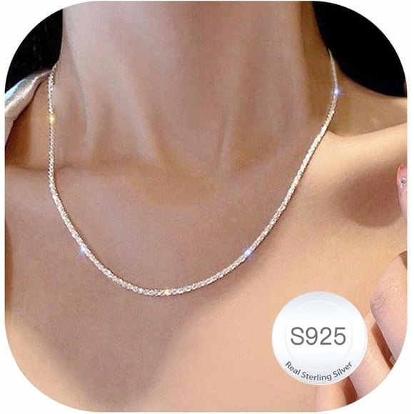 S925 Sterling Silver Diamond Chain for Women 2mm Dainty & Hypoallergenic Silver Chain Necklaces for Women 16 18 20 22 24 26 Inch