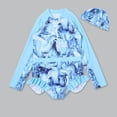 thumbnail image 1 of Little Girls Rash Guard Swimsuit Hawaiian Ruffle Long Sleeve Sun Protection Girls Bathing Suit for Teens 5-6 Years, 1 of 3