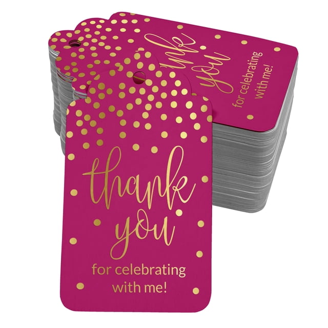 Inkdotpot Real Gold Foil ThankYou For Celebrating With Me Birthday Tags Favor Hang Paper Tags 100 Pack