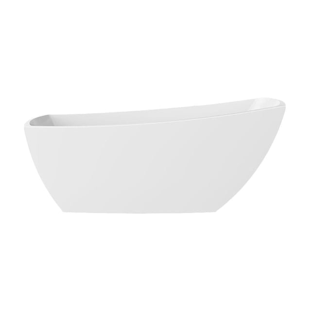 A&E Bath and Shower YORI-67-WHT Baignoire Autoportante en Acrylique Blanc Pur avec design Courbé Sans Couture, drain Escamotable Intégré, Renforcement en Fibre de Verre et Dossier Confortable, Idéale pour la Rénovation Moderne de Salle de Bain.