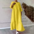 thumbnail image 2 of cfhntfmh Robes Grande Taille pour Femmes Confortables en Coton et Lin à Col Rond Robe Décontractée d'Automne Bordure avant Fluide à Manches Longues Robe Maxi, 2 of 6