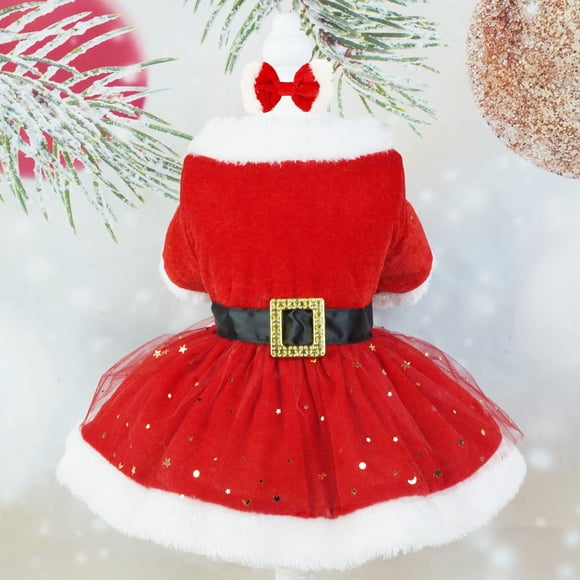 Dog Christmas Costume, Funny Cute Classic Santa Dog Costume Adjustable Christmas Pet Clothes with Bow Headdress for Small Medium Dogs Cats, for Christmas Theme Party Cosplay