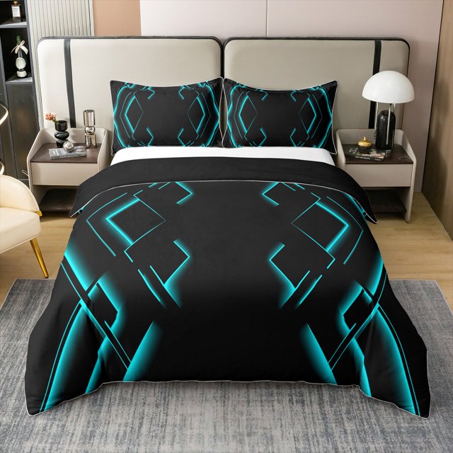 Erosebridal Neon Geometry 100% Cotton Comforter Cover Full, Abstract Checkered Bedding Full Size, Stripe Room Decor, Reversible 3pcs(No Comforter)