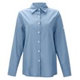 thumbnail image 4 of RXIRUCGD Blouse Chemise Décontractée pour Femme à Manches Longues, Col Rabattu, Couleur Unie, Hauts, Cardigan à Simple Boutonnage, Blouse avec Poches, Bleu, Taille : L, 4 of 8