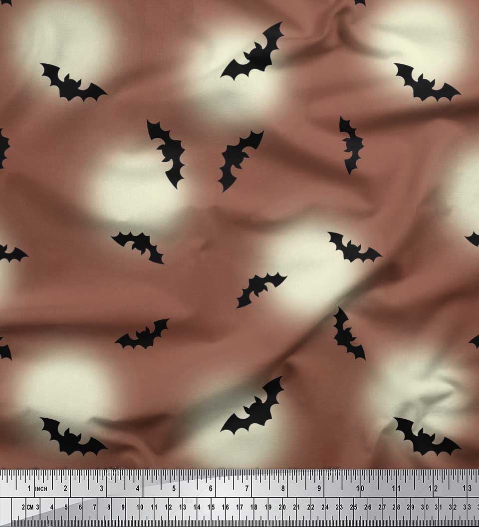 Soimoi Rayon Crepe Fabric Moon & Bat Halloween Print Fabric by The Yard 46 Inch Wide