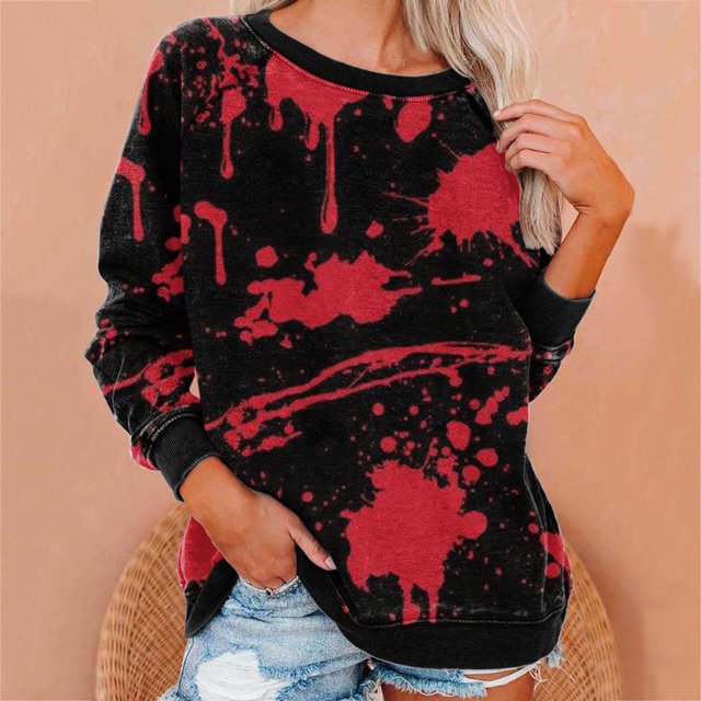 2023 Chandail à Capuchon Surdimensionné pour Femmes Décontracté à Manches Longues Col Rond Hauts Blouse Ample Chandail Graphique à Imprimé d'Halloween Costumes d'Halloween/Noël Rabais de 50 % Liquidation