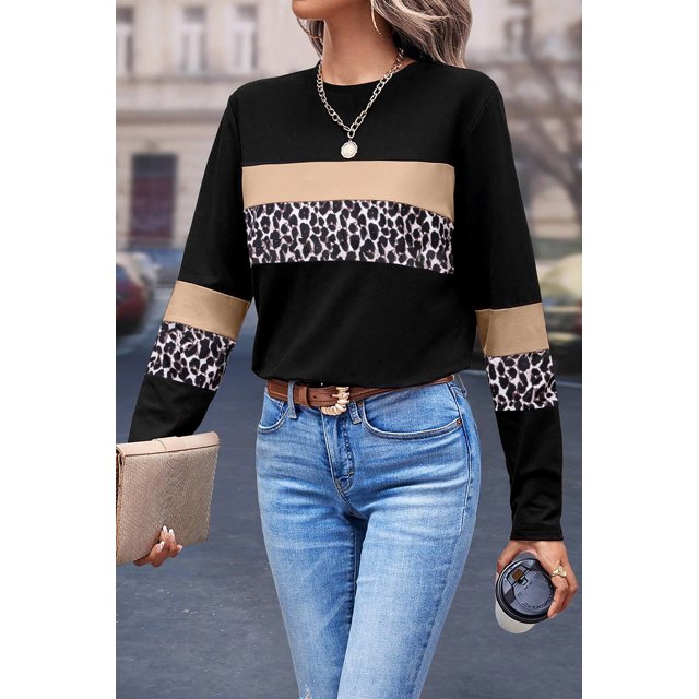 a.Jesdani Stylish Leopard Tee - Versatile, Long-Sleeve, Must-Have